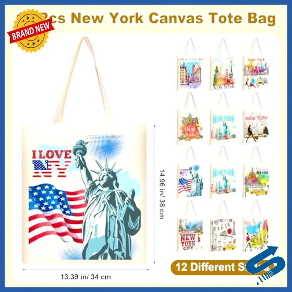 Reusable Canvas Tote Bags with Zipper Pocket NYC Souvenir Travel Gift Set